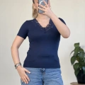 V YAKA DANTEL DETAY YARIM KOL BODY