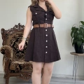 SIFIR KOL DÜĞMELİ ELBİSE