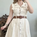 SIFIR KOL DÜĞMELİ ELBİSE