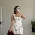 GÜL DESENLİ KARE YAKA MİNİ ELBİSE