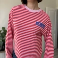 NEW YORK BASKILI KIRMIZI PEMBE ÇİZGİLİ SWEAT