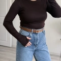 PARMAK GEÇMELİ YUVARLAK YAKA BODY