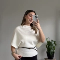 DİLVİN KAYIK YAKA KEMERLİ TRİKO BLUZ