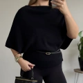DİLVİN KAYIK YAKA KEMERLİ TRİKO BLUZ