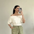 Krem Yarasa Kol Kayık Yaka Bluz