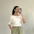 Krem Yarasa Kol Kayık Yaka Bluz