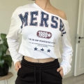 TEK OMUZ MERSHI ASİMETRİK BASKILI BLUZ