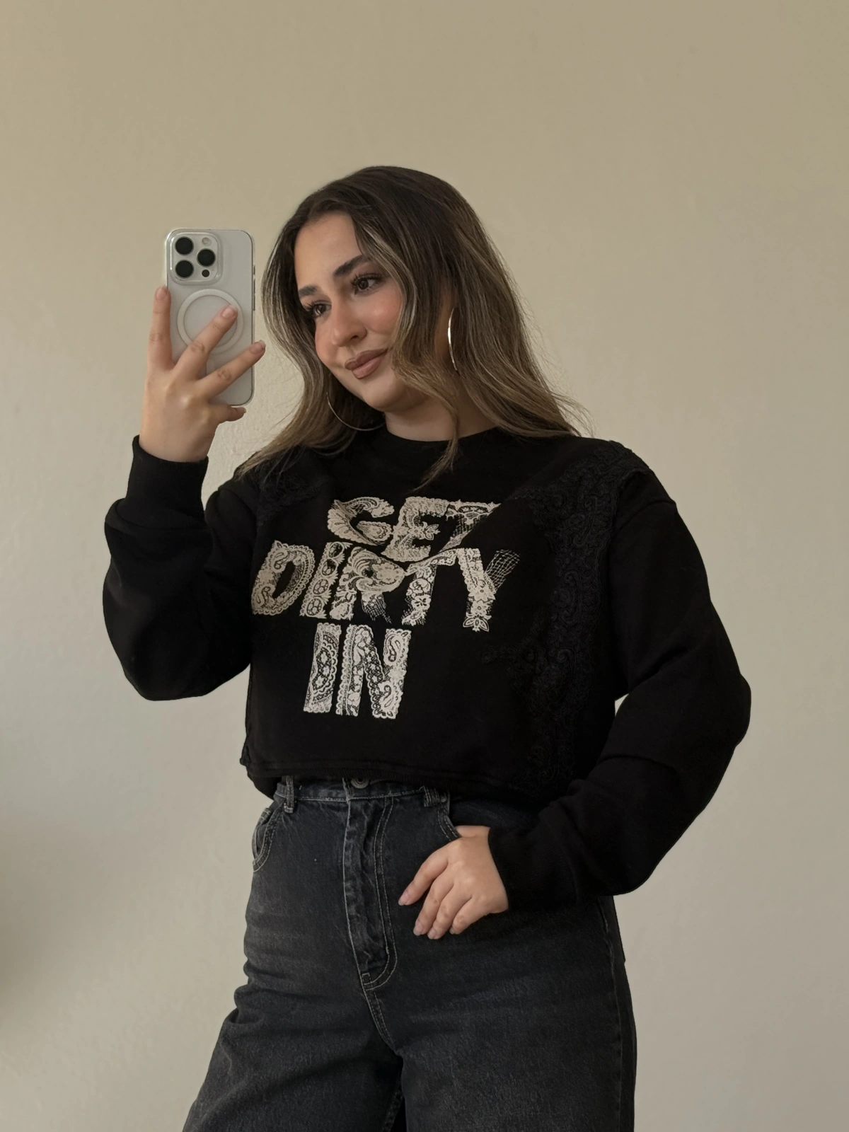 DANTEL DETAYLI BASKILI SWEAT