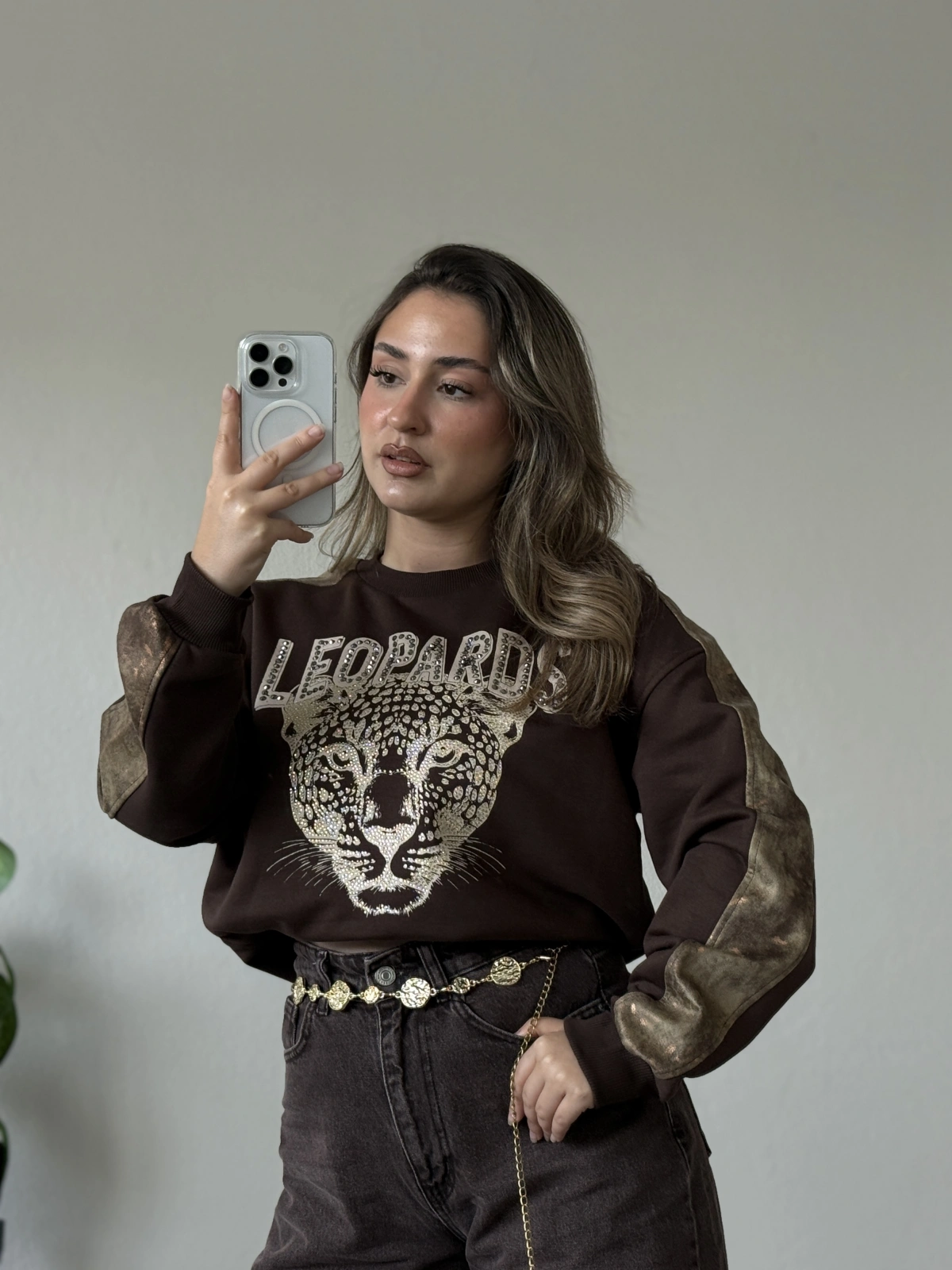 LEOPARDS BASKILI TAŞLI SWEAT
