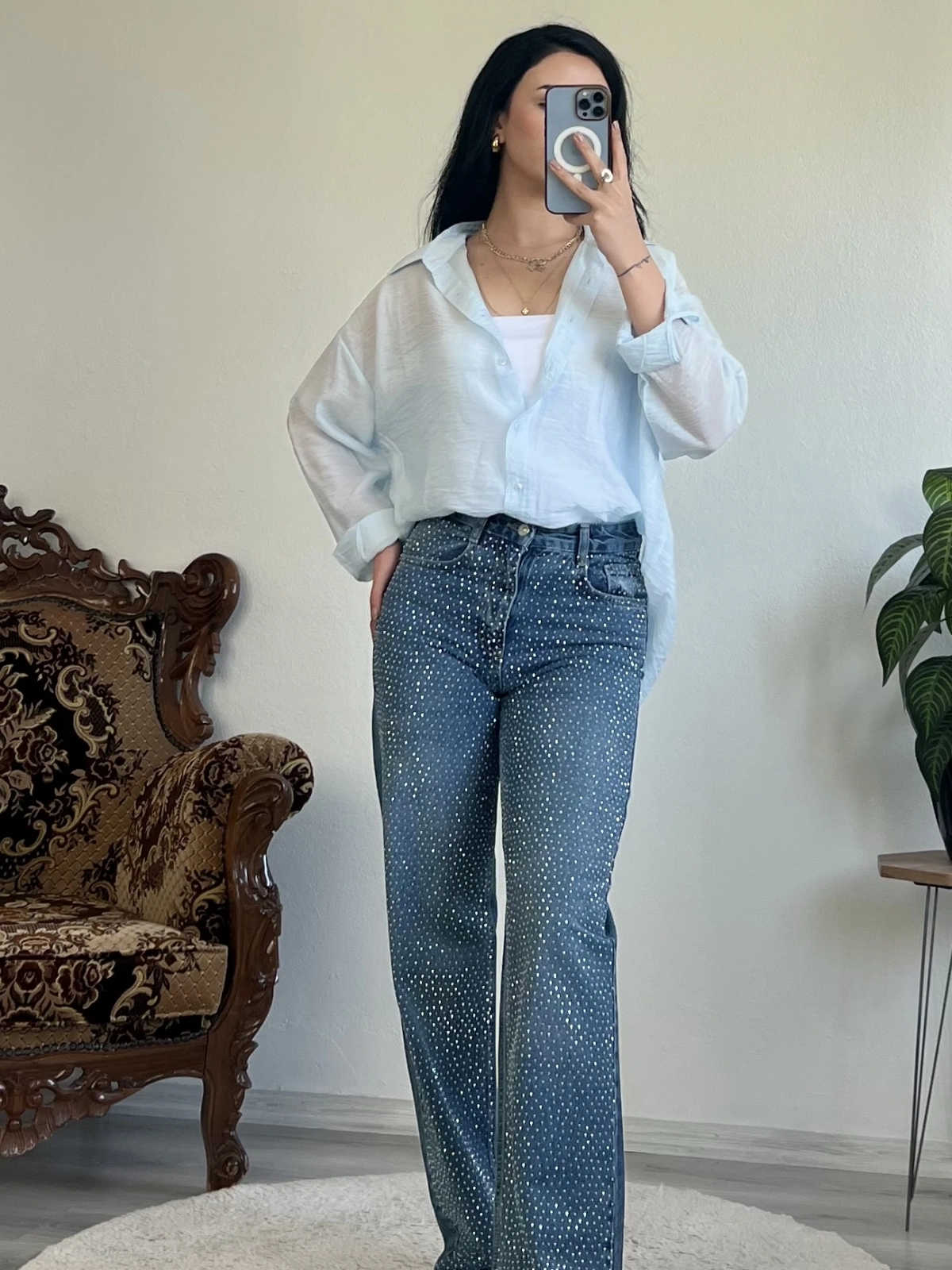 TAŞLI WİDE LEG JEAN