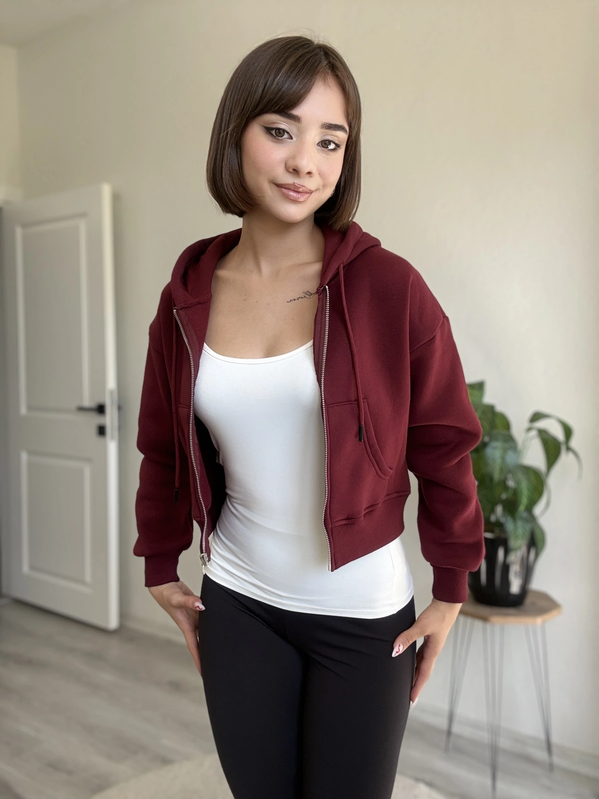 ÜÇ İPLİK CROP FERMUARLI HIRKA