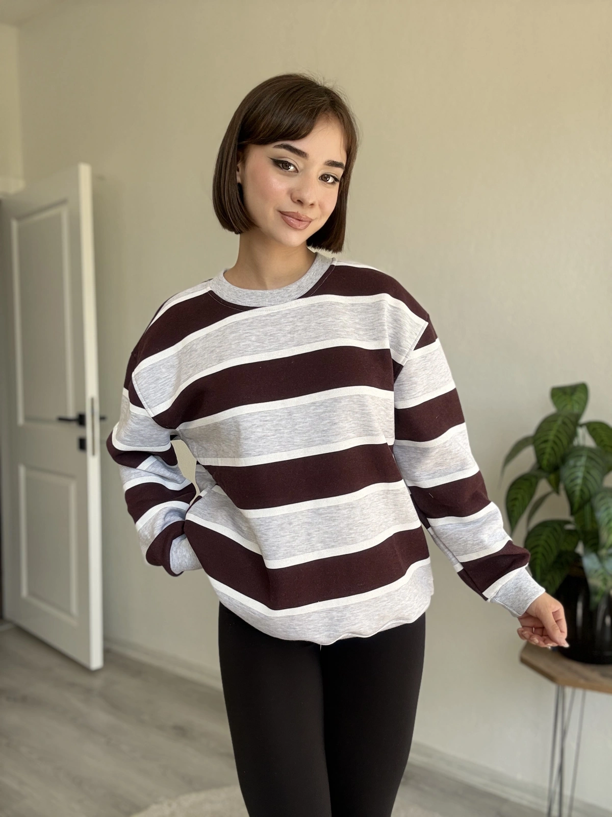 ÜÇ İPLİK KALIN ÇİZGİLİ SWEATSHIRT