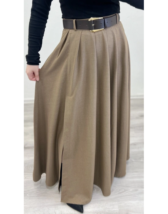 KEMERLİ YIRTMAÇ DETAYLI UZUN ETEK