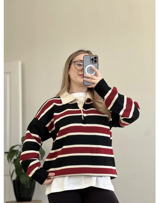 POLO YAKA ÇİZGİLİ TRİKO KAZAK