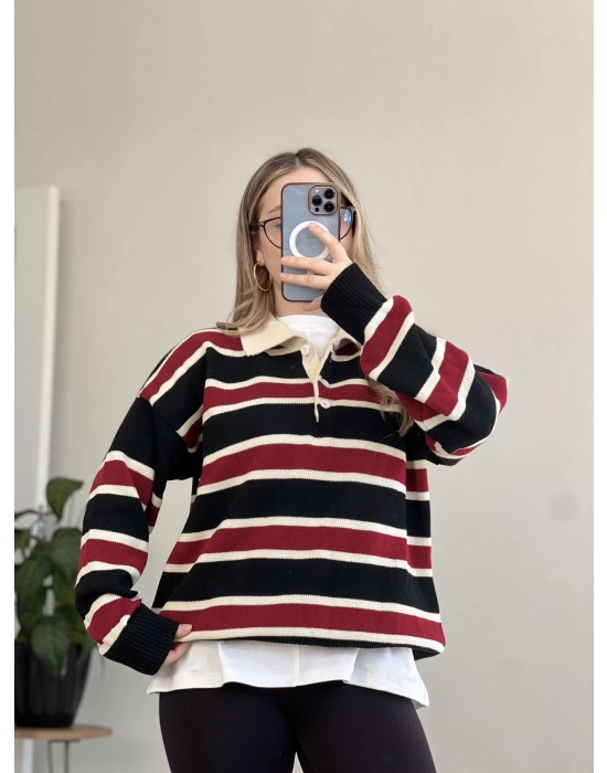 POLO YAKA ÇİZGİLİ TRİKO KAZAK