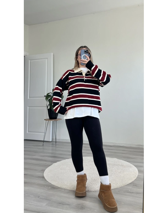 POLO YAKA ÇİZGİLİ TRİKO KAZAK