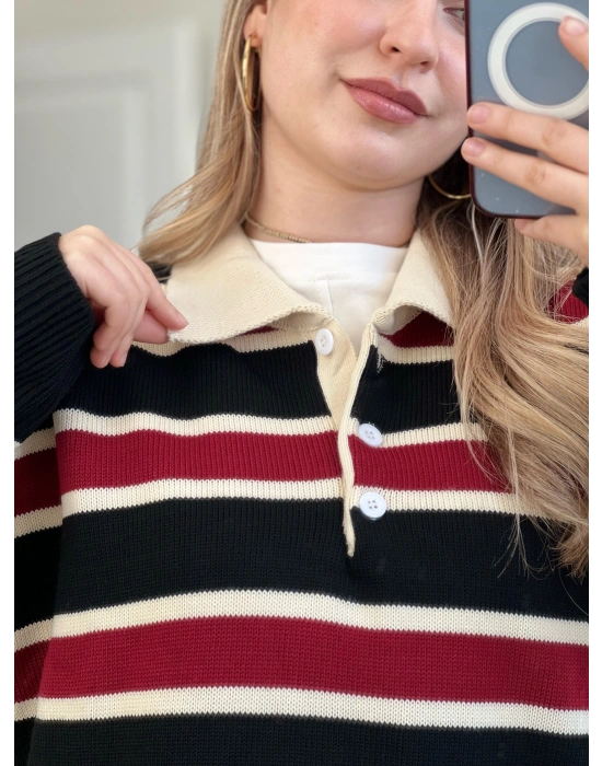 POLO YAKA ÇİZGİLİ TRİKO KAZAK