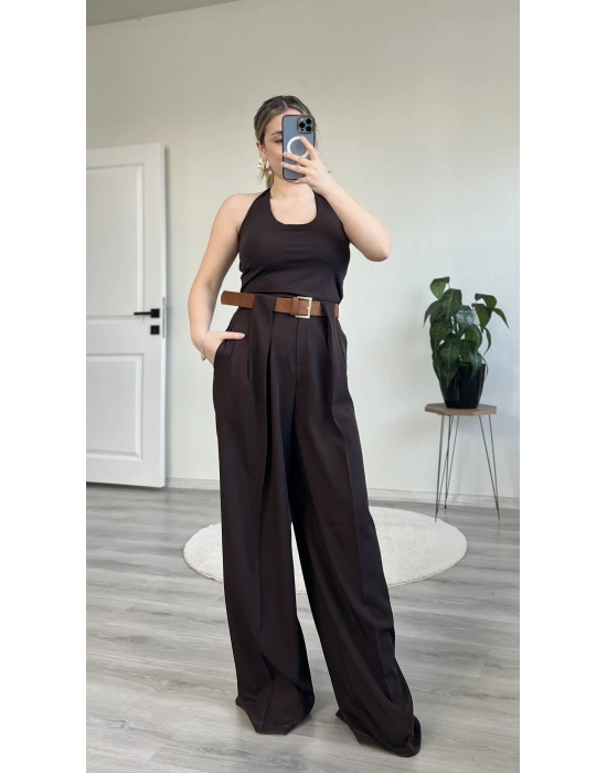 SÜET KEMERLİ TASARIM PANTOLON