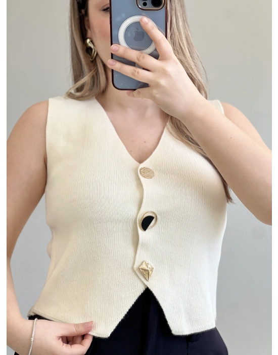 GOLD DÜĞMELİ ÇELİK ÖRME YELEK