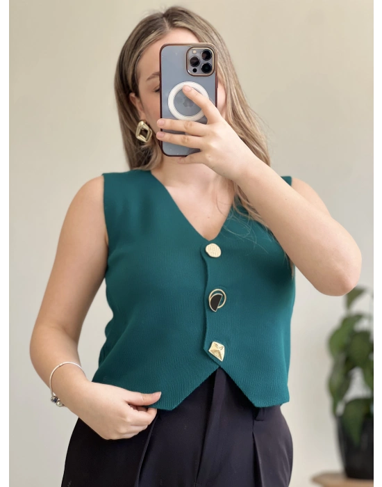 GOLD DÜĞMELİ ÇELİK ÖRME YELEK