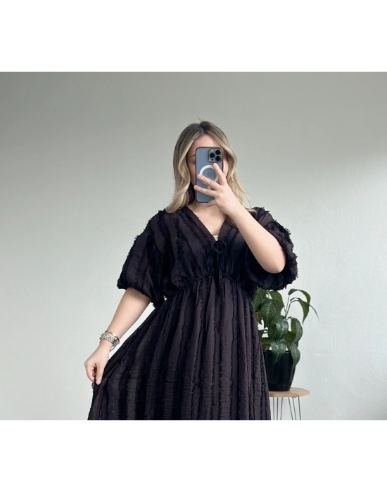 BAĞLAMALI SAÇAKLI ELBİSE