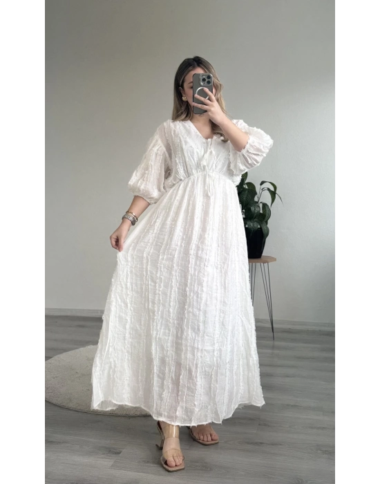 BAĞLAMALI SAÇAKLI ELBİSE