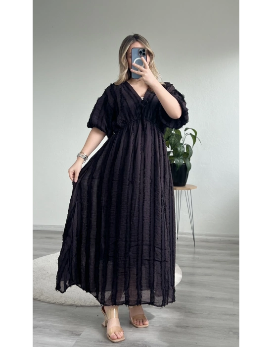 BAĞLAMALI SAÇAKLI ELBİSE