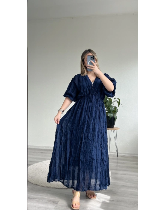 BAĞLAMALI SAÇAKLI ELBİSE