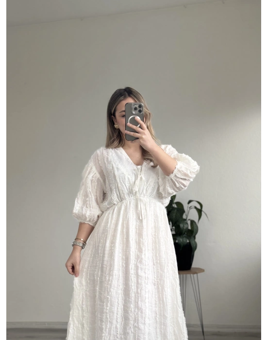 BAĞLAMALI SAÇAKLI ELBİSE