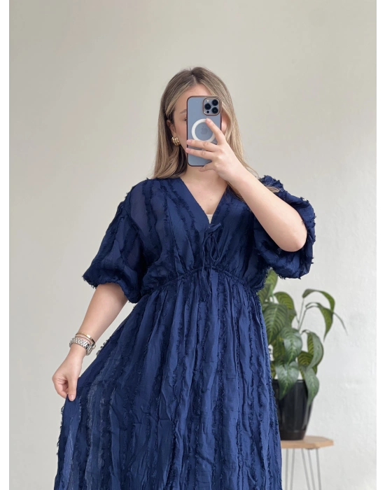 BAĞLAMALI SAÇAKLI ELBİSE