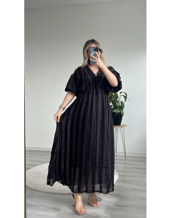 BAĞLAMALI SAÇAKLI ELBİSE