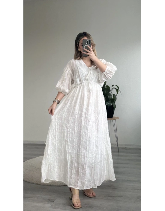 BAĞLAMALI SAÇAKLI ELBİSE