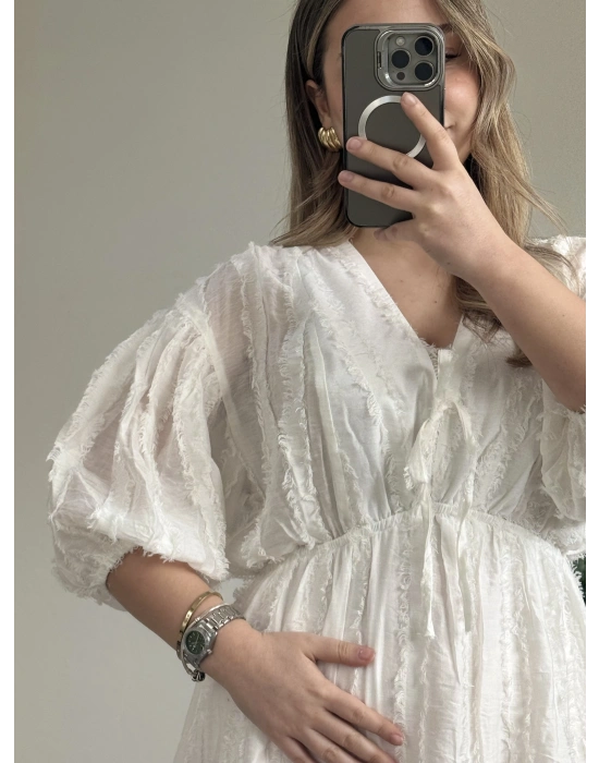 BAĞLAMALI SAÇAKLI ELBİSE