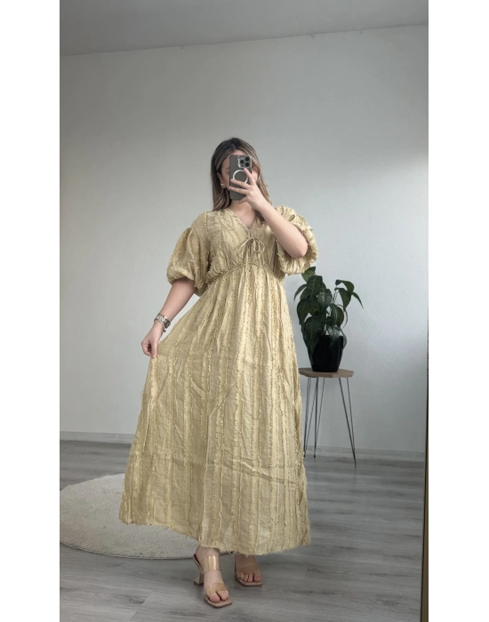 BAĞLAMALI SAÇAKLI ELBİSE