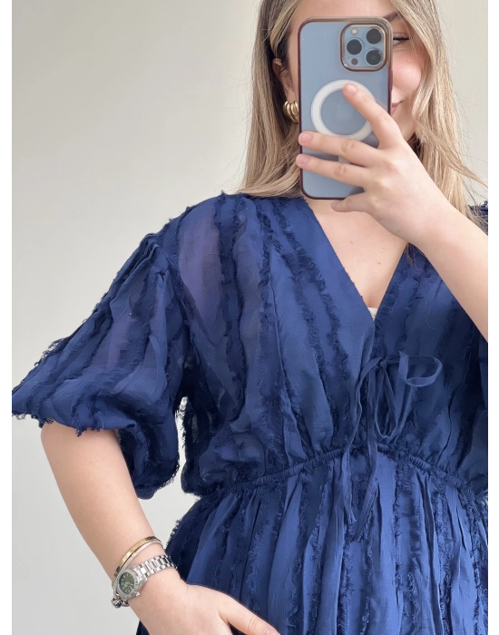 BAĞLAMALI SAÇAKLI ELBİSE