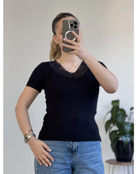 V YAKA DANTEL DETAY YARIM KOL BODY