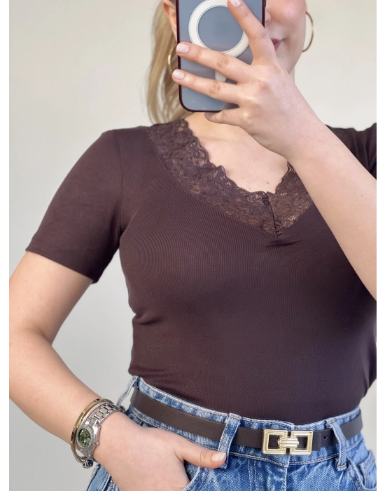 V YAKA DANTEL DETAY YARIM KOL BODY