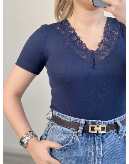 V YAKA DANTEL DETAY YARIM KOL BODY