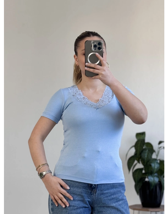 V YAKA DANTEL DETAY YARIM KOL BODY