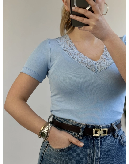 V YAKA DANTEL DETAY YARIM KOL BODY