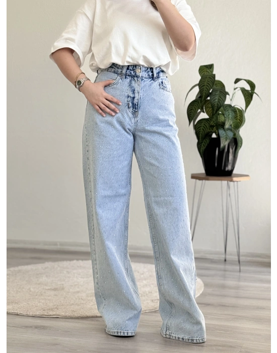 AÇIK KAR YIKAMA TAŞLI PALAZZO PANTOLON