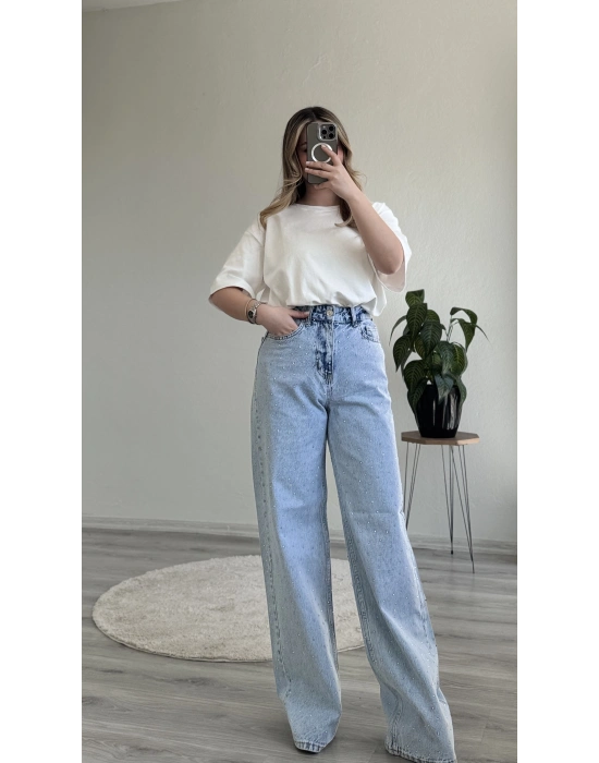 AÇIK KAR YIKAMA TAŞLI PALAZZO PANTOLON