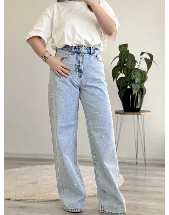 AÇIK KAR YIKAMA TAŞLI PALAZZO PANTOLON