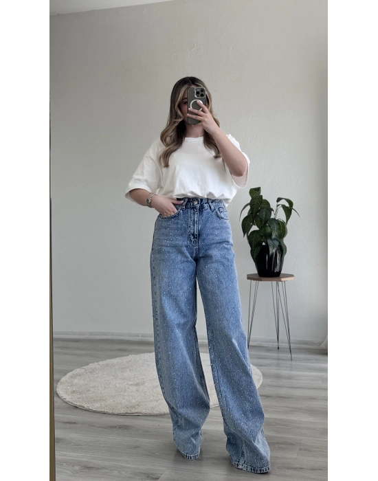 KOYU KAR YIKAMA TAŞLI PALAZZO PANTOLON