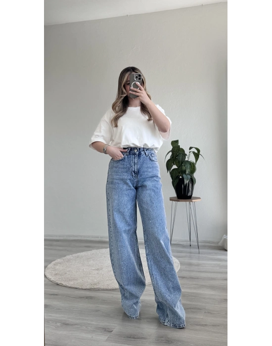 KOYU KAR YIKAMA TAŞLI PALAZZO PANTOLON