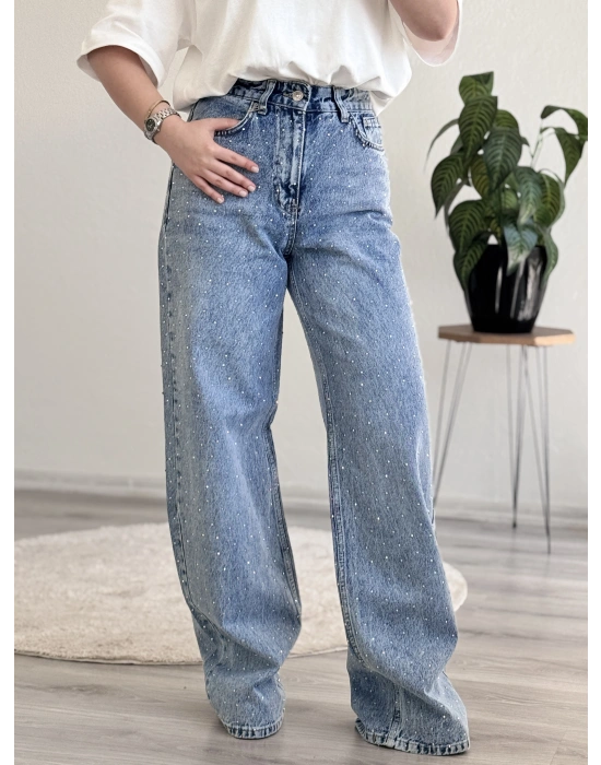 KOYU KAR YIKAMA TAŞLI PALAZZO PANTOLON