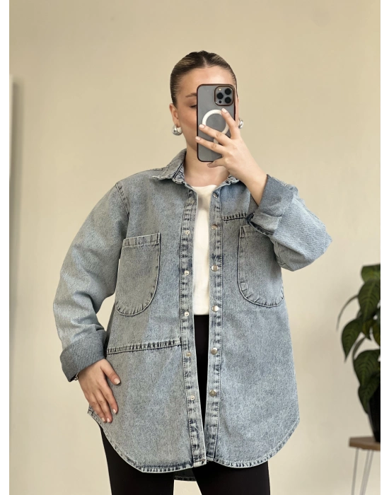 PARÇALI YIKAMALI UZUN KOT GÖMLEK