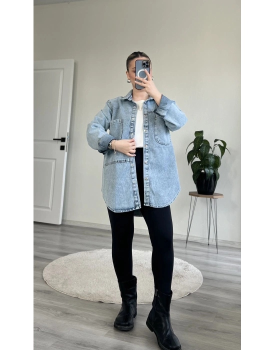 PARÇALI YIKAMALI UZUN KOT GÖMLEK