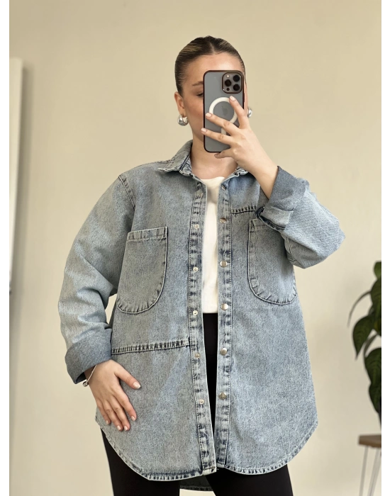 PARÇALI YIKAMALI UZUN KOT GÖMLEK