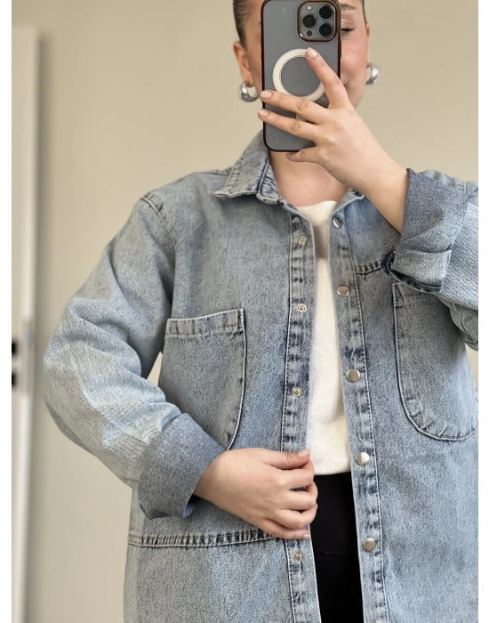 PARÇALI YIKAMALI UZUN KOT GÖMLEK